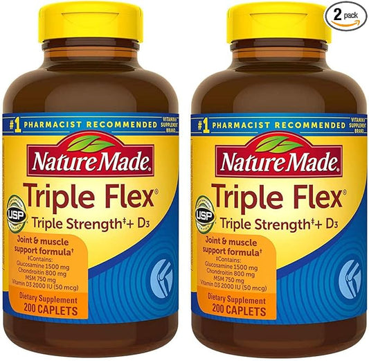 Nature Made TripleFlex, Glucosamine Chondroitin and MSM 2 Bottles, 200 Caplets 400 Caplets