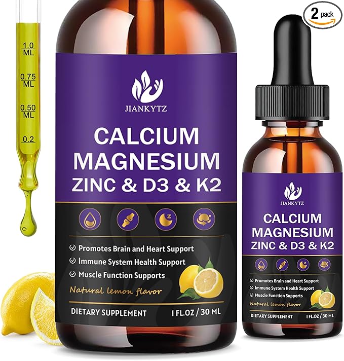 Calcium Magnesium Zinc 1300mg with Magnesium D3 K2 K2 B6 B6 and D3 K2 K2 Liquid 2 Pack