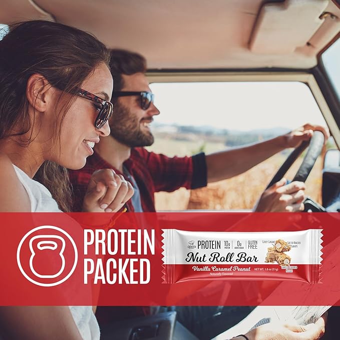 Genius Gourmet Protein Nut Roll Bars Vanilla Caramel Peanut - 10g Protein, Zero Added Sugar, Gluten Free, Non-GMO - Sweet Protein Snack & Protein Dessert for Adults and Kids - 10 Ct Box