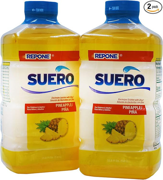 SUERO Electrolyte Solution with Zinc, Rehydrates, Restores Minerals and Nutrients, Pineapple Flavor, 33.8 Fl Oz (Pack of 2)
