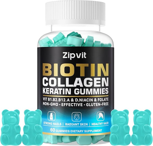 Biotin Collagen Gummies – Hair Skin B1, B2, B2, B3, B3, B6, B6, B7, B7, Collagen, 60 Gummy