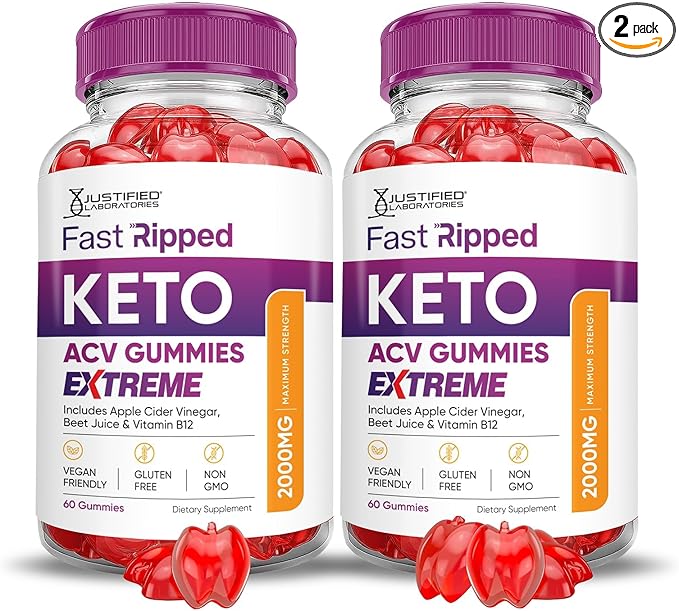 Justified Laboratories (2 Pack Fast Ripped Keto ACV Gummies Extreme 2000MG Fast Ripped Keto Gummies Apple Cider Vinegar Formulated with Pomegranate Beet Juice Powder B12 Vegan Non GMO 120 Gummys