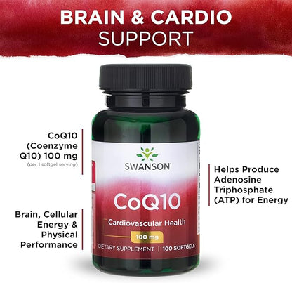 Swanson CoQ10 - Energy Antioxidant Support Q10 Supplement (100 Softgels, 100mg Each)