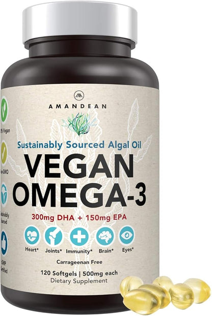 AMANDEAN Vegan Omega 3 Supplement. Premium (120ct)