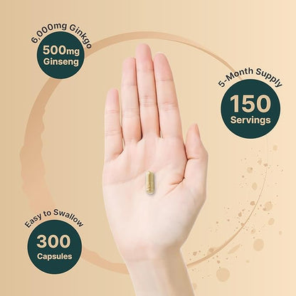 NatureBell Ginkgo Biloba 6,000mg with Panax 500mg Per 300 Capsules