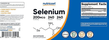 Nutricost Selenium 200mcg, 240 Vegetarian Capsules, Non-GMO, Gluten Free L-Selenomethionine