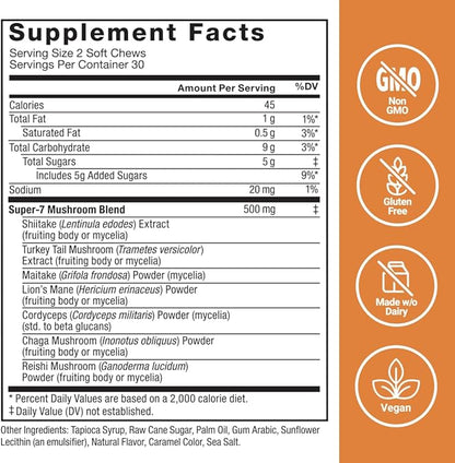 Force Factor Modern Mushrooms Soft Chews, Mushroom Supplement with Lions Mane, Turkey Tail, & Cordyceps to Support Energy, Focus, Immunity, & Digestion, Cinnamon Roll, 60 Soft Chews