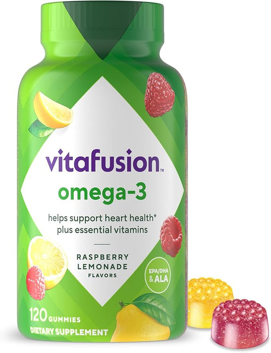 Vitafusion Omega-3 Gummy Vitamins, Berry Lemonade Vitamins(1) With 3 EPA/DHA 1 Vitamin 60 Day 120 Count
