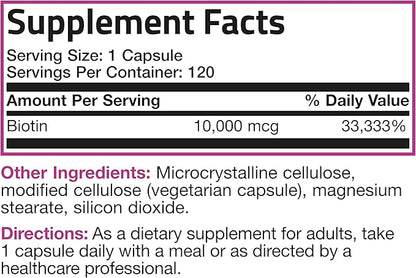 Bronson Ultra Biotin 10,000 Mcg Hair Skin and Nails Supplement, Non-GMO, 120 Vegetarian Capsules