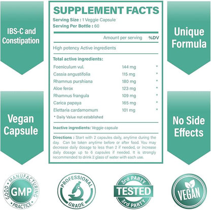 Digestic - Laxative for Constipation Relief, Stool Softener for IBS Severe and Strong Constipation 100% Natural - 360 Capsules - Colon Detox Cleanse, Gas and Bloating Stomach Relief for Adults