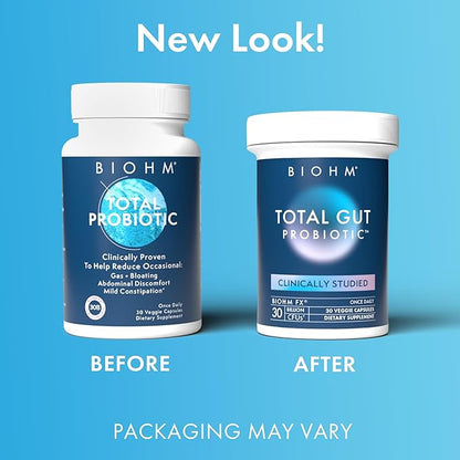 BIOHM Total Probiotic - 30 Billion CFU Daily Probiotic with Good Bacteria & Fungi Helps Reduce Bloating and Supports Total Gut Health - 30 Day Supply for Women and Men