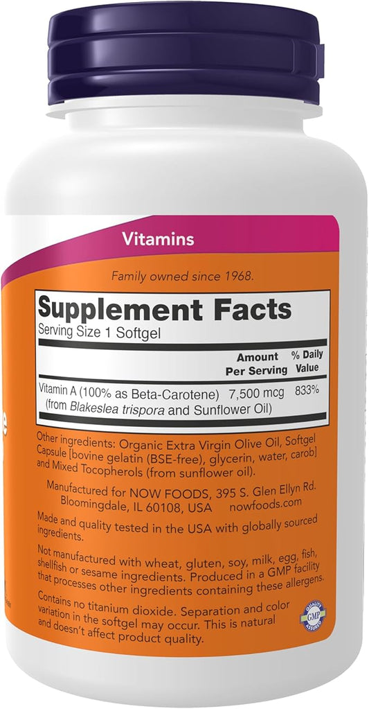 NOW Supplements, Natural Beta Carotene 25,000 180 Softgels
