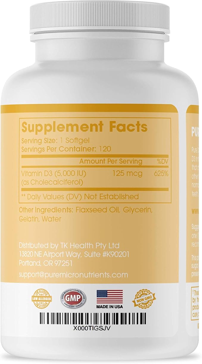 Pure Micronutrients Pure D3 – Vitamin D3 5000 5000 IU, 90 Mini