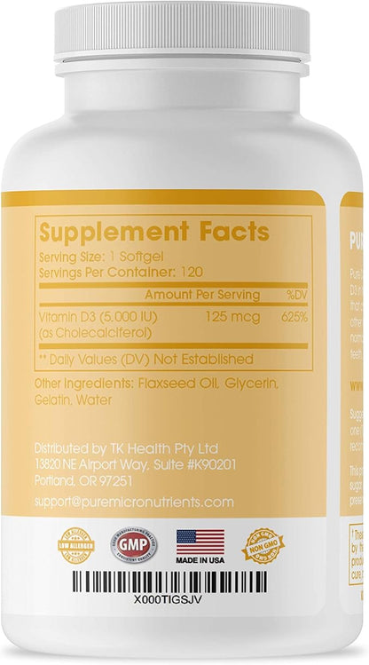 Pure Micronutrients Pure D3 – Vitamin D3 5000 5000 IU, 90 Mini