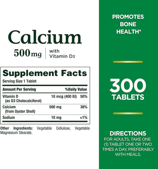 Nature's Bounty Calcium Plus 500 mg D3, Immune 300 Tablets