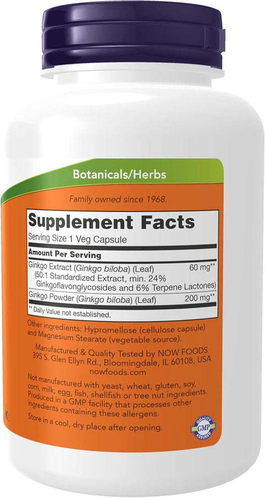 NOW Supplements, Ginkgo Biloba 60 mg, 24% Standardized 240 Veg