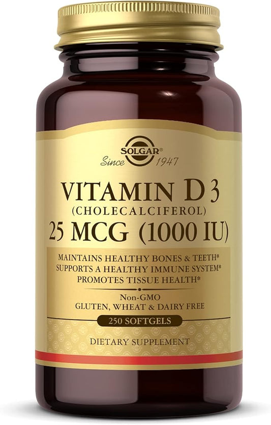 Solgar Vitamin D3 (Cholecalciferol) 25 MCG (1000 IU), 250 Softgels 250 Servings