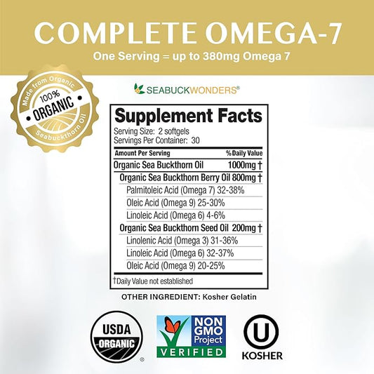 Omega-7 Complete Sea Buckthorn Oil Blend, 180 Count (500mg Each)