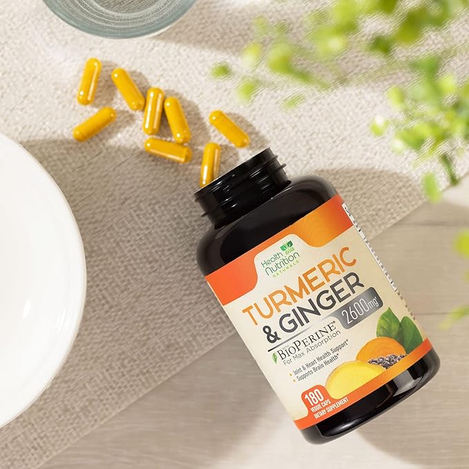 Turmeric Curcumin with BioPerine & Ginger 95% Curcuminoids 2600mg - 180 Capsules