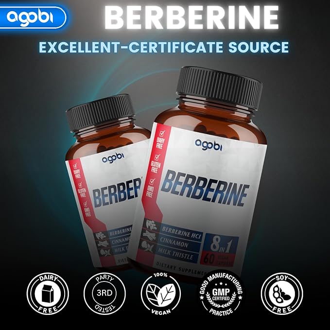 Berberine Supplement with Ceylon, Milk Thistle, 60 Counts 2 Months