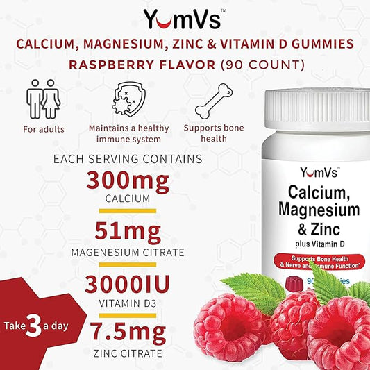 YUM-V'S Calcium, Magnesium, Zinc and Vitamin (90 Count) D3 +