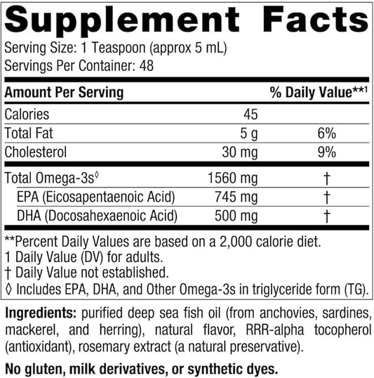 Nordic Naturals Omega-3, Lemon Flavor 8 oz 1560 mg Omega-3 - 48 Servings