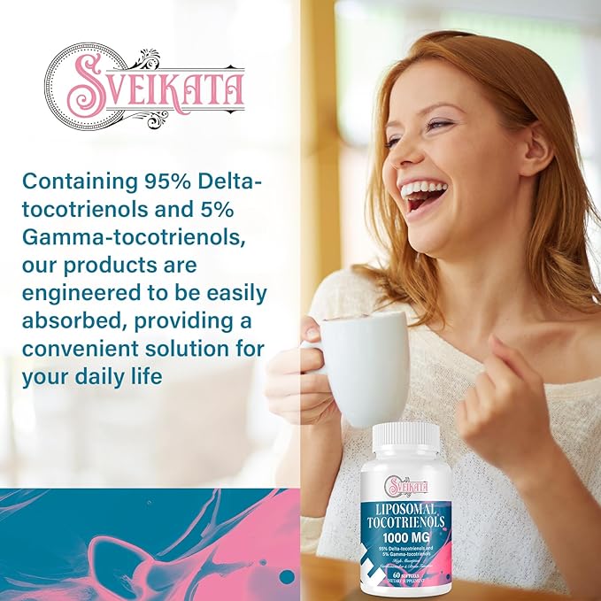 Liposomal Tocotrienols Supplement 1000mg, Vitamin E, 95% Delta-tocotrienols, 5% Gamma-tocotrienols 60 Softgels （2 Bottle）