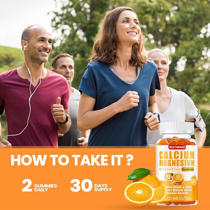 Sugar Free Calcium Magnesium Gummies 600mg Calcium,300mg Magnesium D3 & K2,Supplements for Support（120count,BS1722)