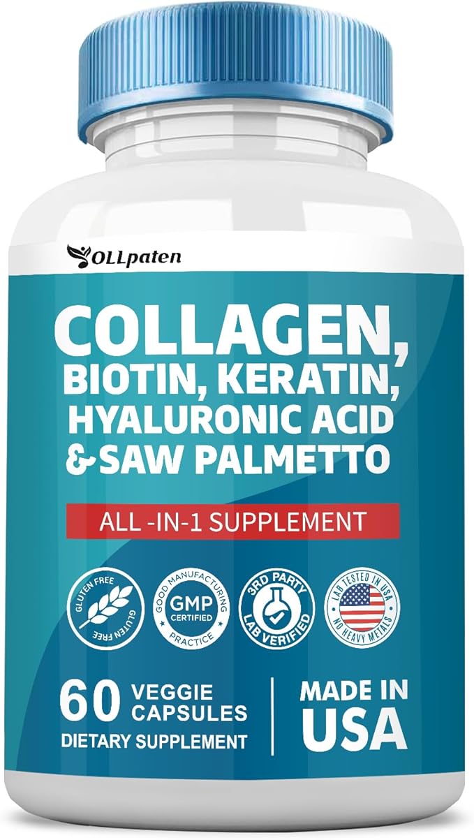 Collagen Pills 1000mg Biotin 10000mcg Keratin 2500mg Hyaluronic 60 Capsules