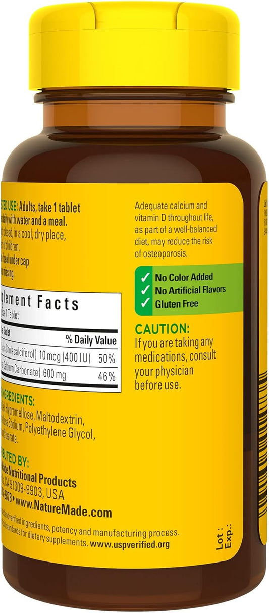 Nature Made Calcium 600 mg D3, Dietary 60 Tablets