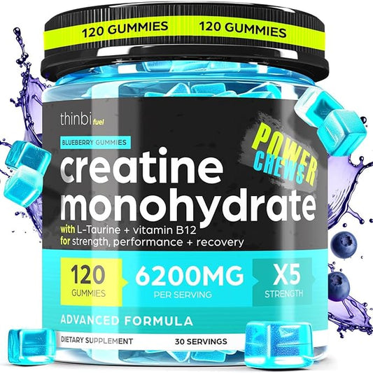 Creatine Monohydrate Gummies Complex 6200mg 120 Gummies B12 for