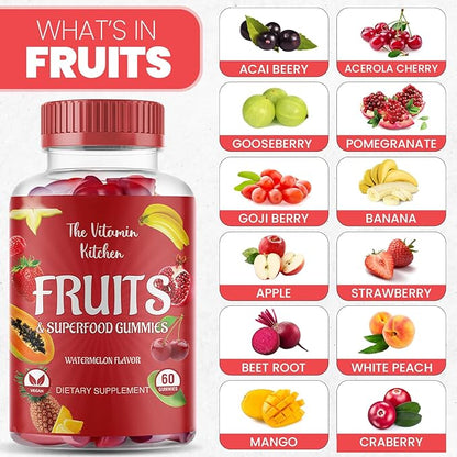 Fruits and Vegetables Supplements for Adults: Tasty and Nutritious Fruit and Veggies Gummies Supplement for Adults, Made in USA, Non-GMO, Gluten-Free (60 Super Green Veggies, 60 Super Fruits) 2-pack