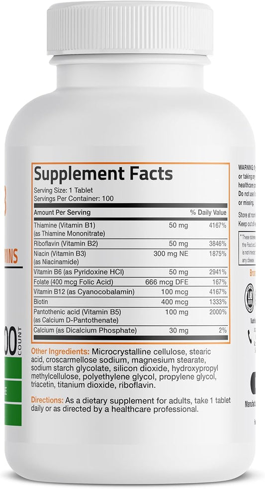 Bronson Vitamin B Complex (Vitamin B1, B2, B3, B3, B6, B6, B9 B9 - B12), 100 100 Tablets