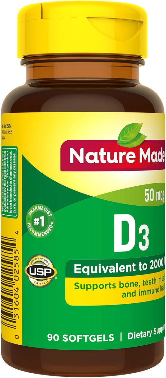 Nature Made Vitamin D3 2000 IU (50 mcg), 90 Softgels, 90 Day