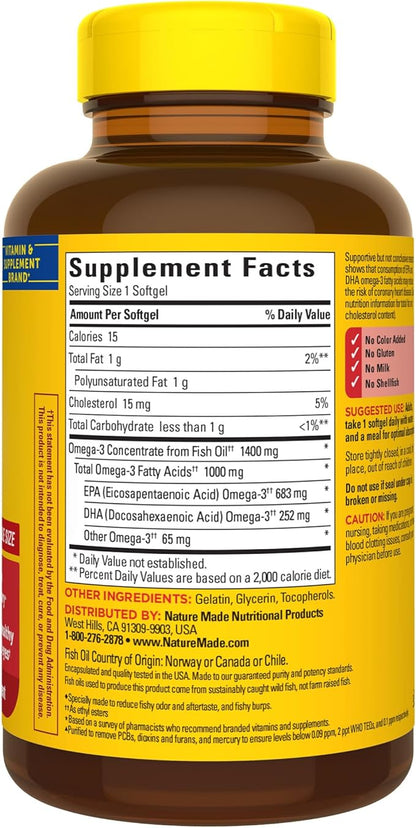 Nature Made Burp Less Ultra Omega 3 Fish 1400 mg, 3 Supplement 90 Softgels