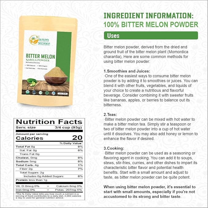 Bitter Melon Powder| Karela Powder 100% Organic 5.3 oz 150 GMS