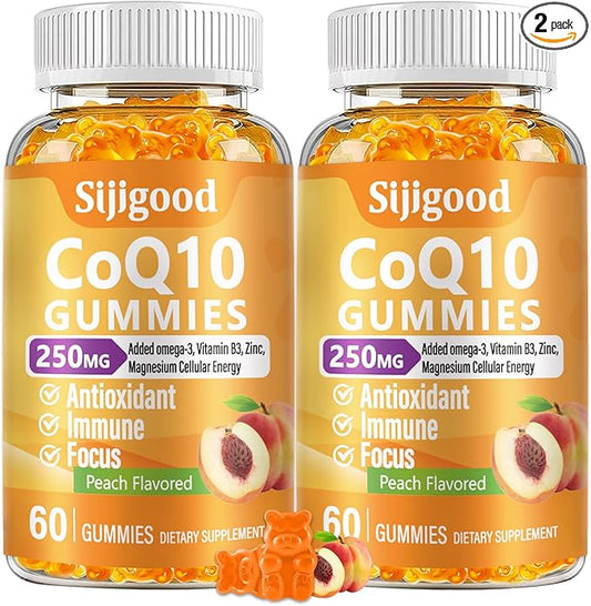 2 Pack CoQ10 Gummies 250mg, Plus Omega-3, Vitamin B3 & Q10 Supplements Antioxidant,120 Count