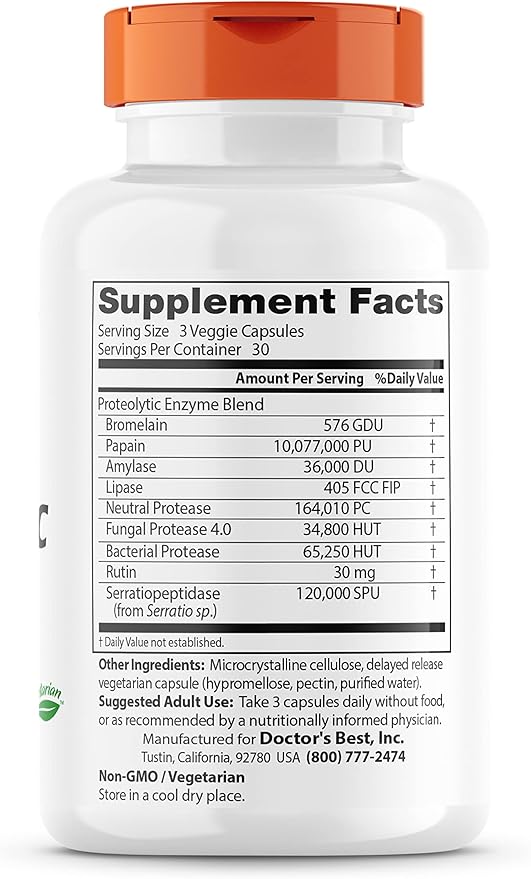 Doctor's Best Proteolytic enzymes, digestion, Muscle, 90 Veggie
