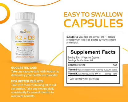 Vitamin D3 5000 IU with Vitamin K2 (MK7) (MK7) Supplement K2 D3 D3 Complex 5000 IU D3 & 90 mcg K2 mk7-60 mk7-60 Count