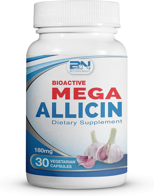 100% Pure Stabilized Allicin from Garlic, 180,000mcg (180mg) (180mg) Vegetarian (30 Count)