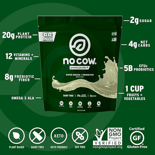 No Cow Plant-Based Protein Powder Plus, 20g Protein 9 Essential 5 Billion