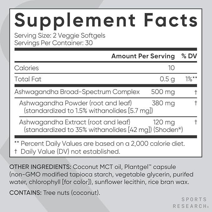 Sports Research® Ashwagandha Softgels with Coconut 60 Count