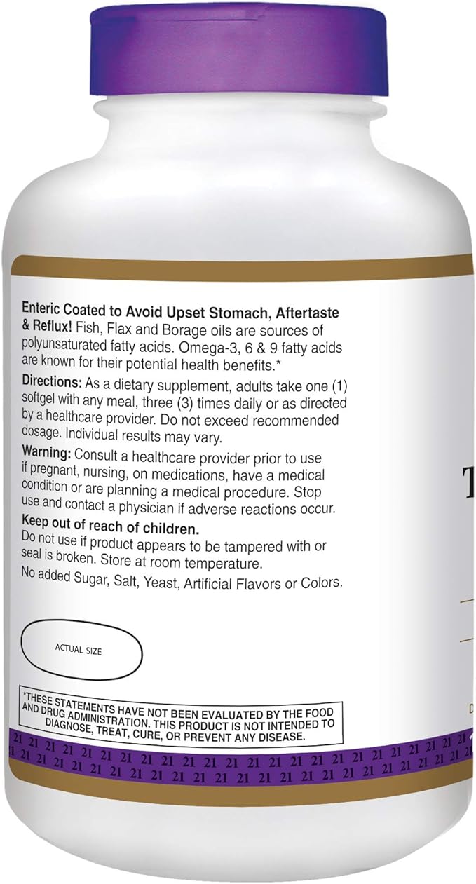 21st Century Dietary Supplement Triple Omega 3-6-9 Enteric 180-Count Bottles 2)