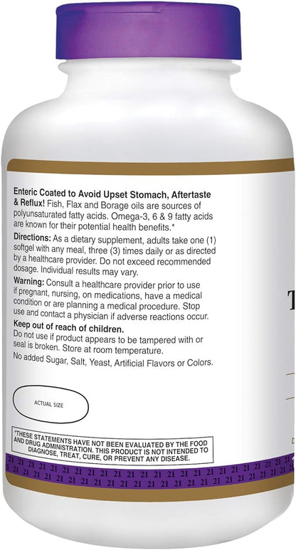 21st Century Dietary Supplement Triple Omega 3-6-9 Enteric 180-Count Bottles 2)