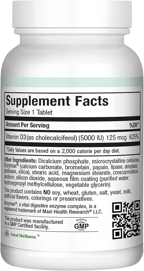 Maxi Health Vitamin D3 5000 IU (125 mcg) 5000 IU D3 (90 (90 Tablets)