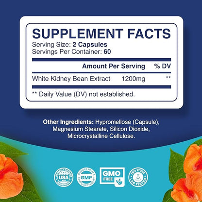 Phytoral White Kidney Bean Extract Carb Blocker - White Kidney Beans Supplement for Metabolism Boost & Ease Calories from Starchy Food - Carb Control Supplements - 120 Capsules