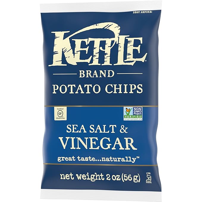 Kettle Brand Potato Chips, Salt & Vinegar Kettle Chips, Snack Bag, 2 Oz (Pack of 6)