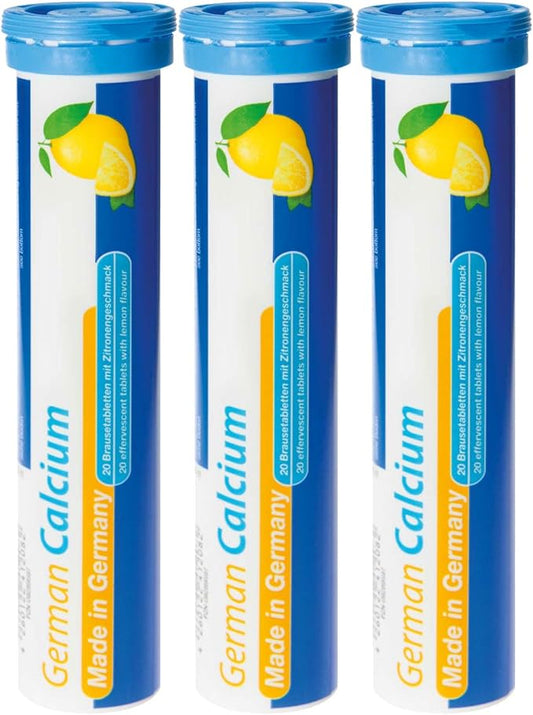 German Calcium 60 Drink Effervescent Tablets - Lemon Lime Flavour - 500 mg Calcium, Sugarfree, Vegan- T&D Pharma – Made in Germany