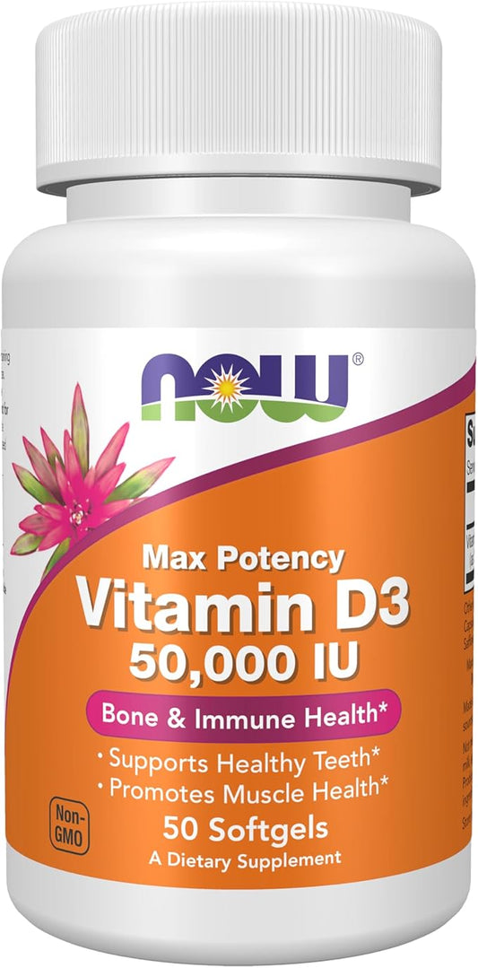 NOW Foods Supplements, Vitamin D-3 50,000 IU Softgels, 50 softgels