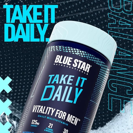 Blue Star Nutraceuticals Vitality for Men - Multivitamin & Mineral Formula for Men who Workout, w/Ashwagandha and B-Vitamins - Energy You’ll Notice - 90 Veggie Capsules